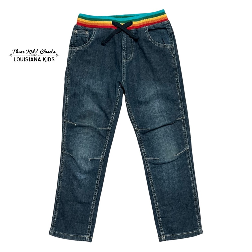 Frugi 6-7Y Organic Pull On Rainbow Striped Waistband Jeans